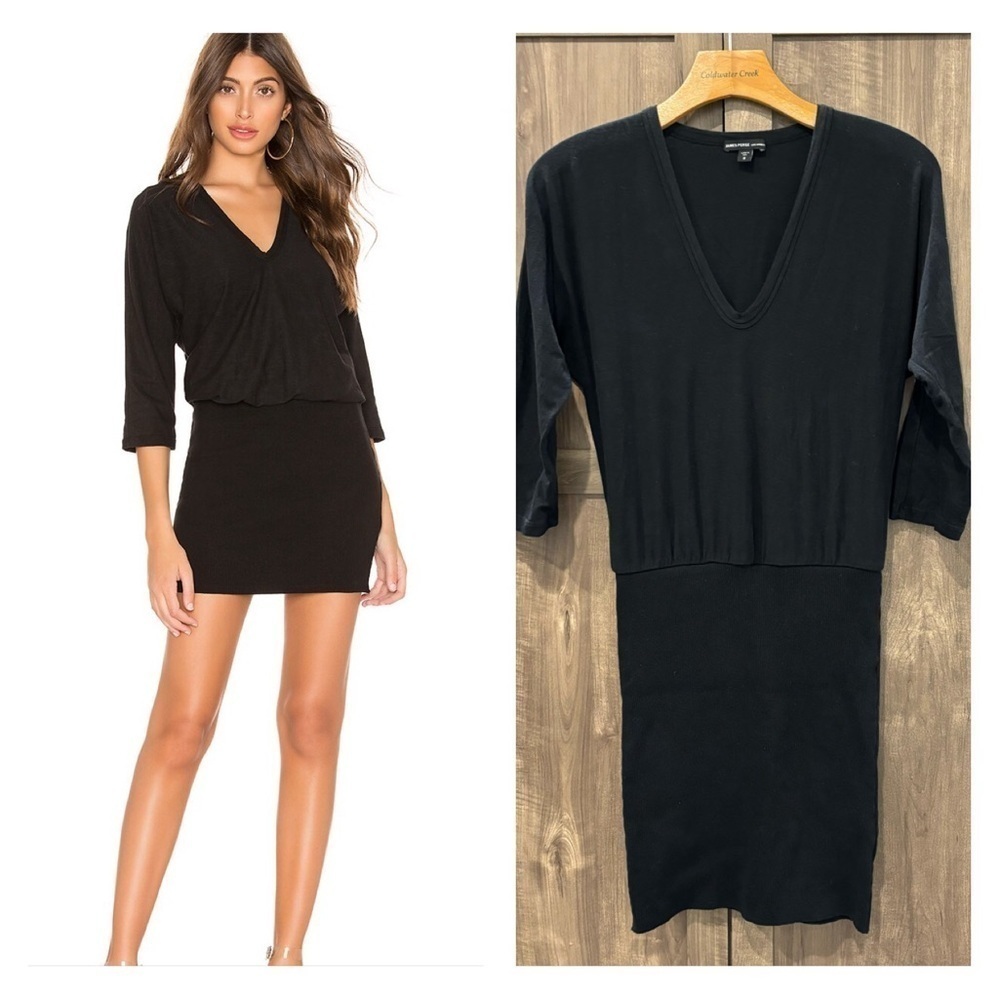 James Perse Los Angeles Mixed Media Dolman Blouson Dress Size 0 (XS) Black - Picture 1 of 13